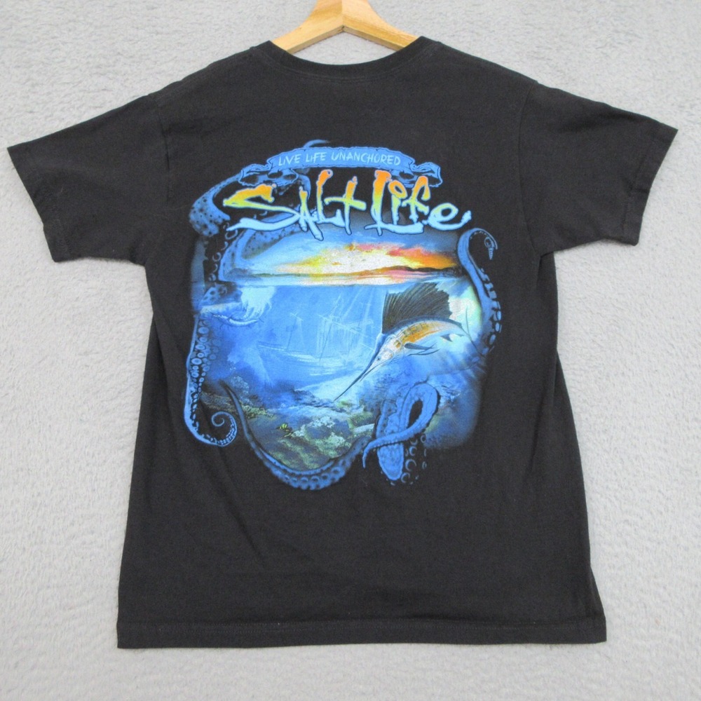 Salt Life Shirt Adult S Black Graphic Coastal Fisherman Colorful Casual Mens